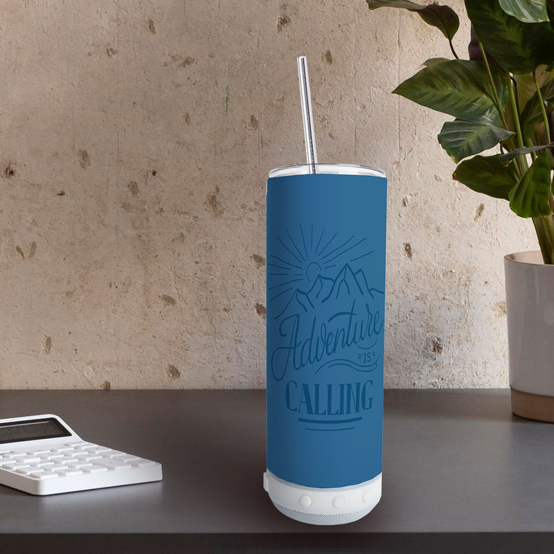 20 oz Blue Tooth Speaker Skinny Tumbler with White Speaker